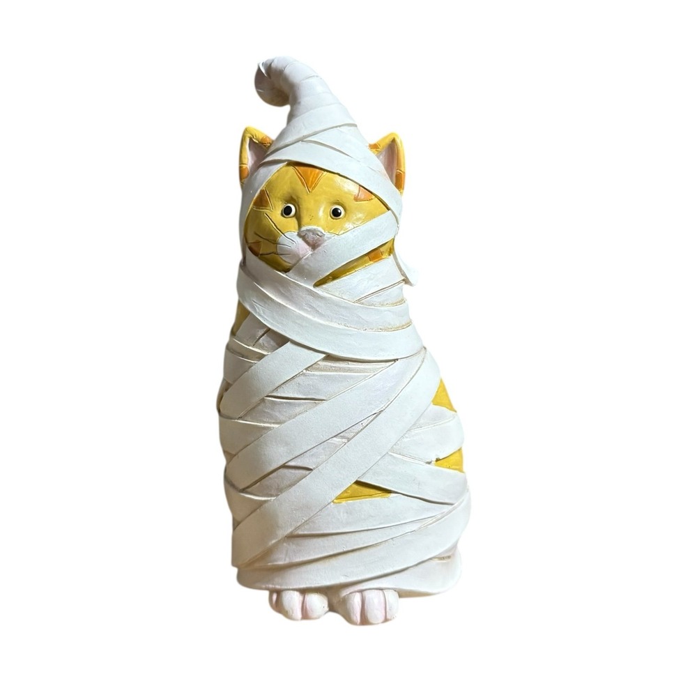 Mummy cat decor Halloween figurine cute spring tail orange tabby cat